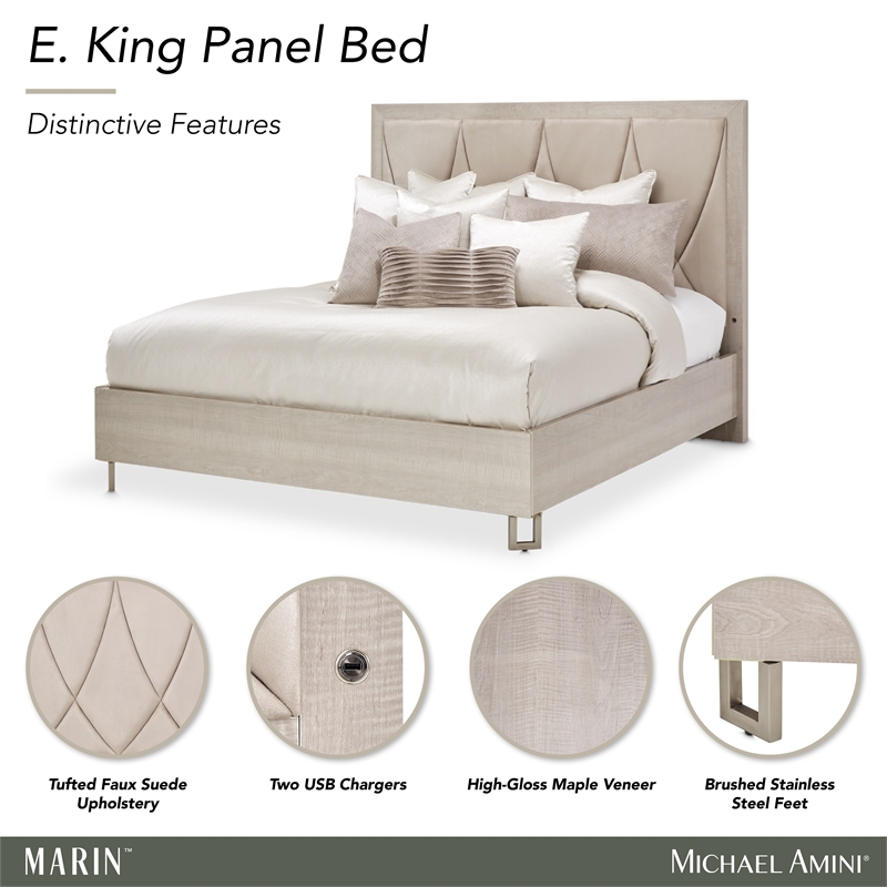 Marin Eastern King Faux-Suede Panel Bed - Greige
