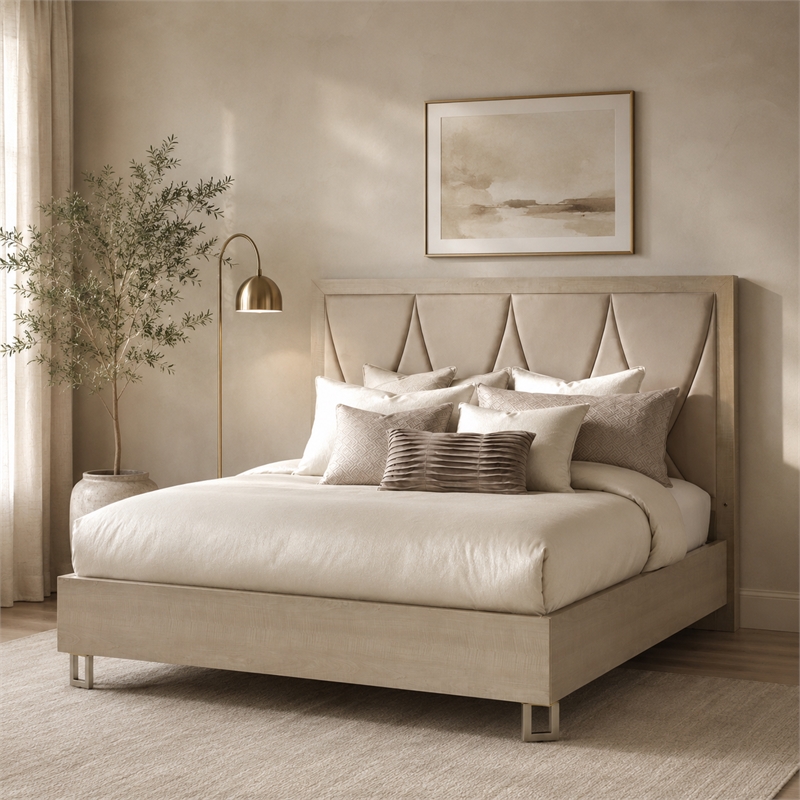 Marin Queen Faux-Suede Panel Bed - Greige