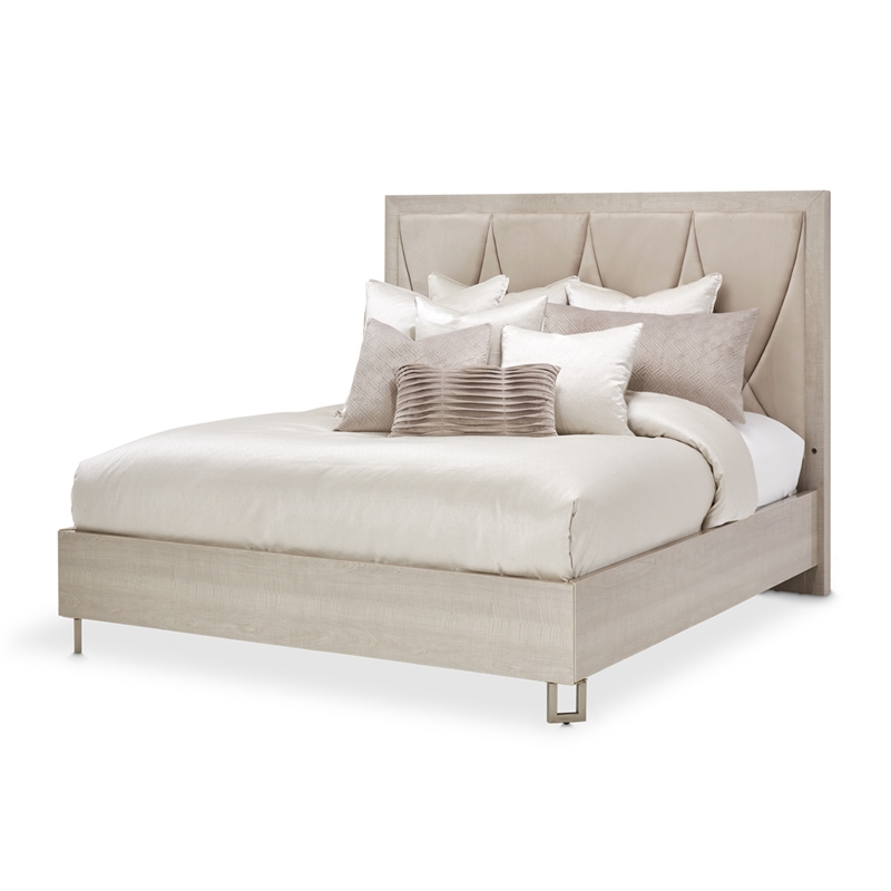 Marin Queen Faux-Suede Panel Bed - Greige