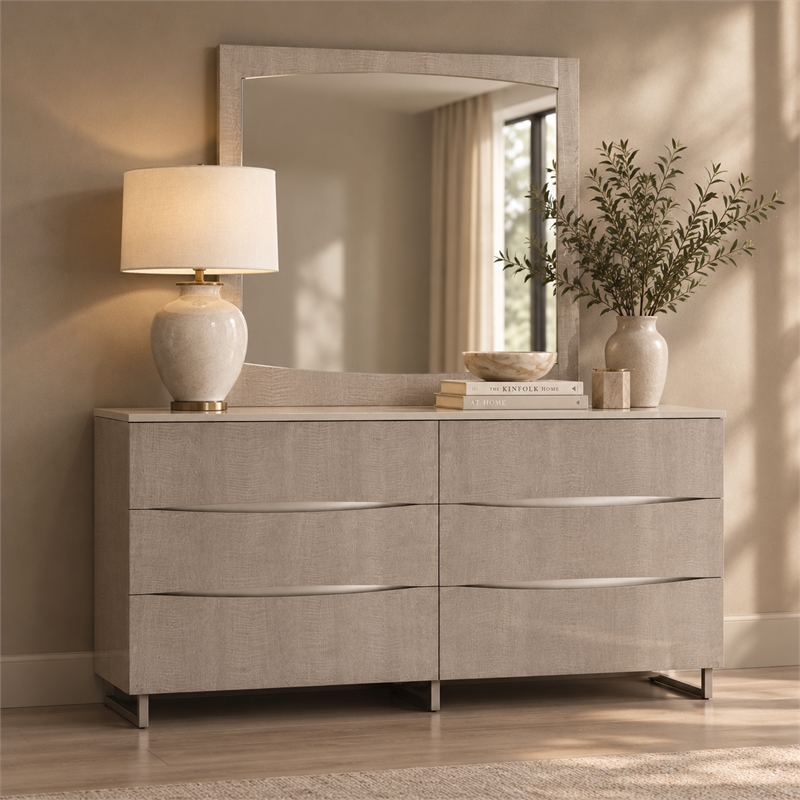 Marin Modern 6-Drawer Dresser with Mirror - Greige
