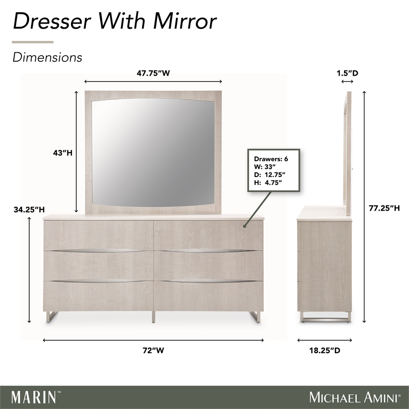 Marin Modern 6-Drawer Dresser with Mirror - Greige