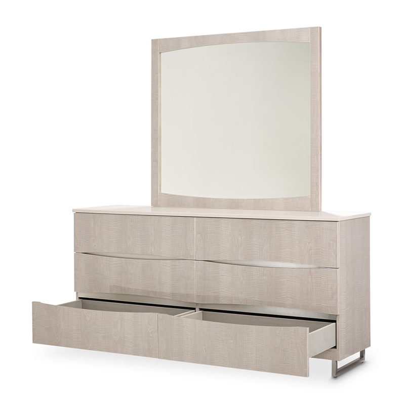 Marin Modern 6-Drawer Dresser with Mirror - Greige