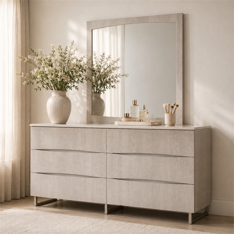 Marin Modern 6-Drawer Dresser with Mirror - Greige