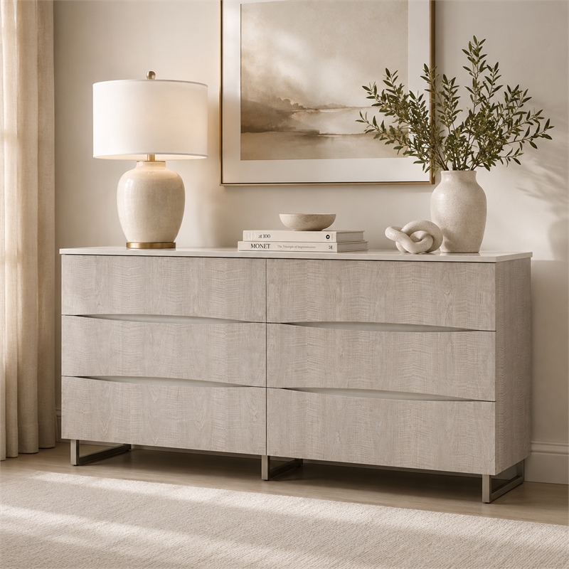 Marin Modern 6-Drawer Dresser with Marble Top - Greige