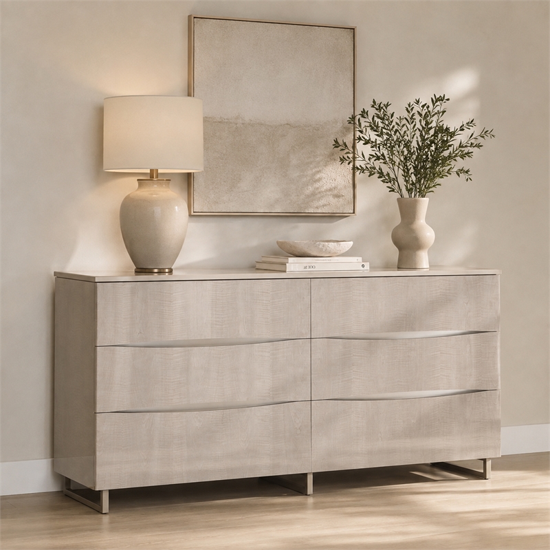 Marin Modern 6-Drawer Dresser with Marble Top - Greige