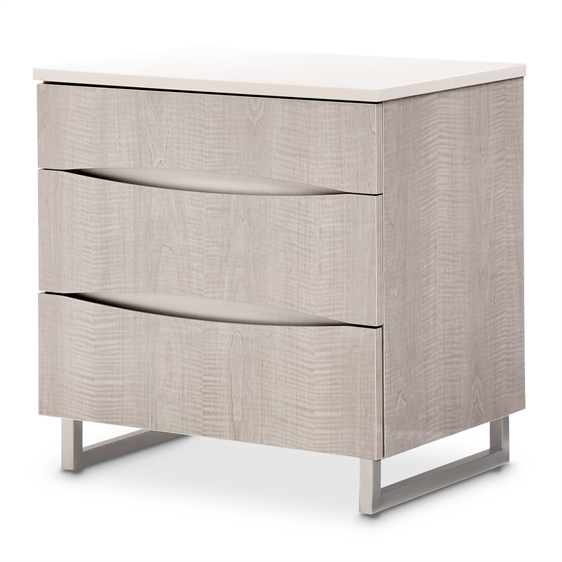 Marin Modern 3-Drawer Nightstand with Marble Top - Greige