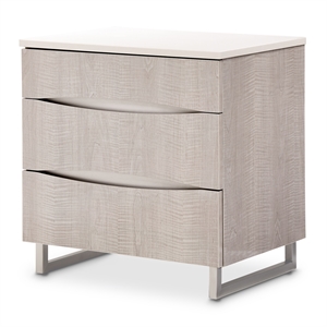 Marin Modern 3-Drawer Nightstand with Marble Top - Greige