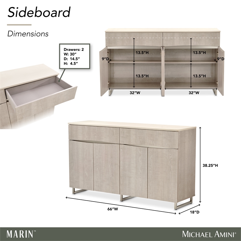 Marin Modern Sideboard with Marble Top - Greige