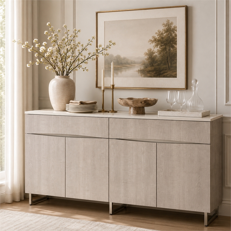 Marin Modern Sideboard with Marble Top - Greige