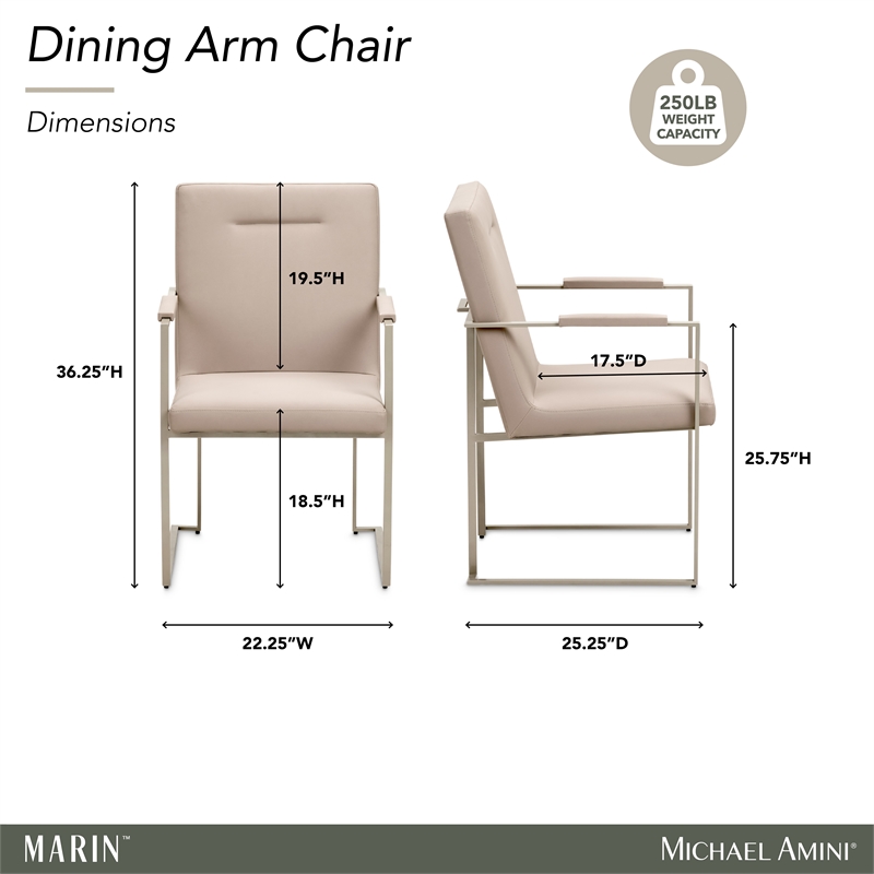 Marin Modern Minimalistic Dining Arm Chair - Greige