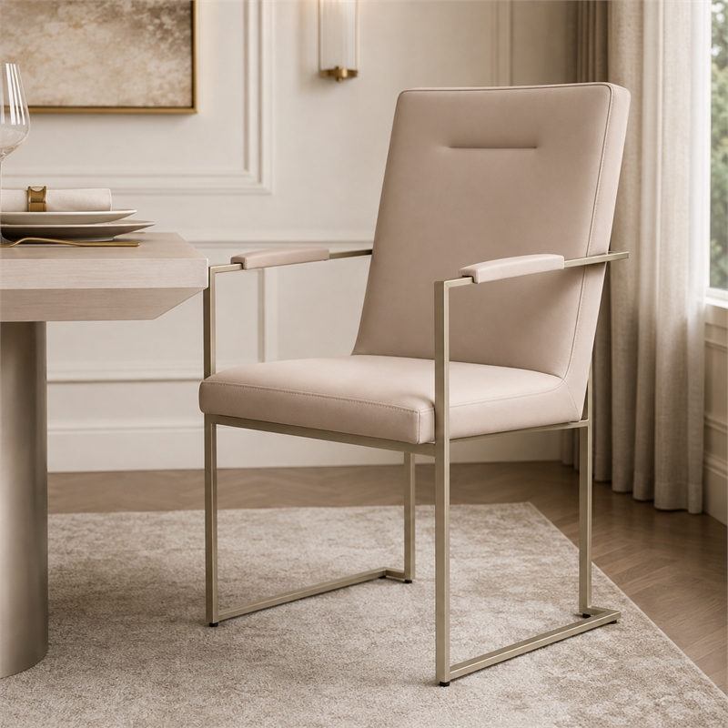 Marin Modern Minimalistic Dining Arm Chair - Greige