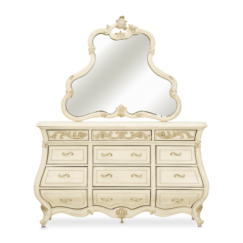Platine de Royale Traditional Wood Dresser with Mirror - Champagne