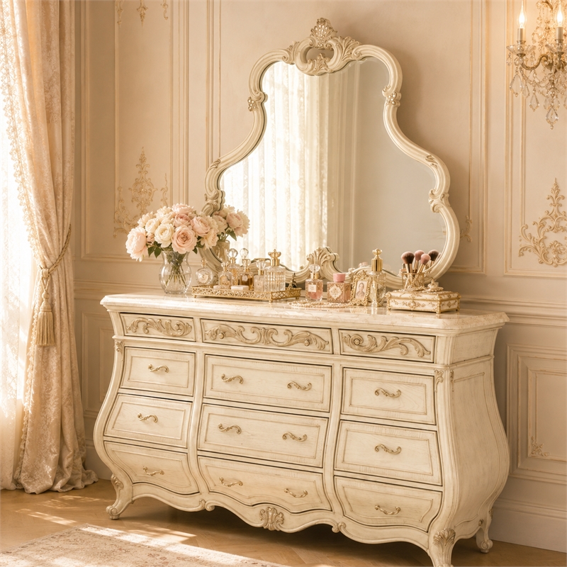 Platine de Royale Traditional Wood Dresser with Mirror - Champagne