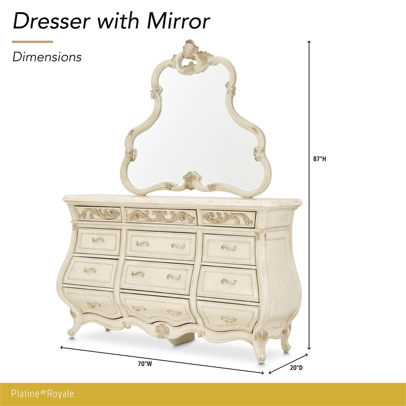 Platine de Royale Traditional Wood Dresser with Mirror - Champagne