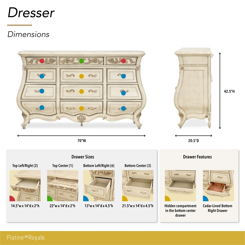 Platine de Royale Traditional 12-Drawer Wood Dresser - Champagne