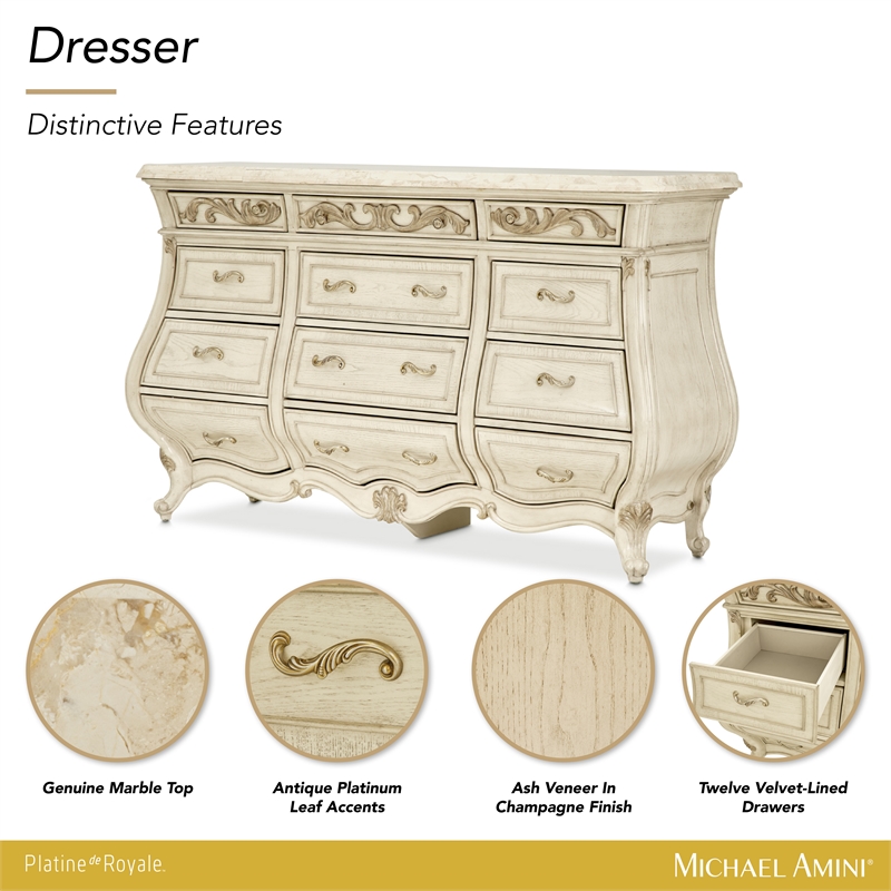 Platine de Royale Traditional 12-Drawer Wood Dresser - Champagne
