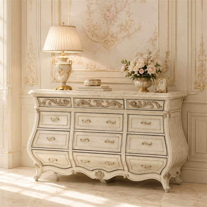 Platine de Royale Traditional 12-Drawer Wood Dresser - Champagne