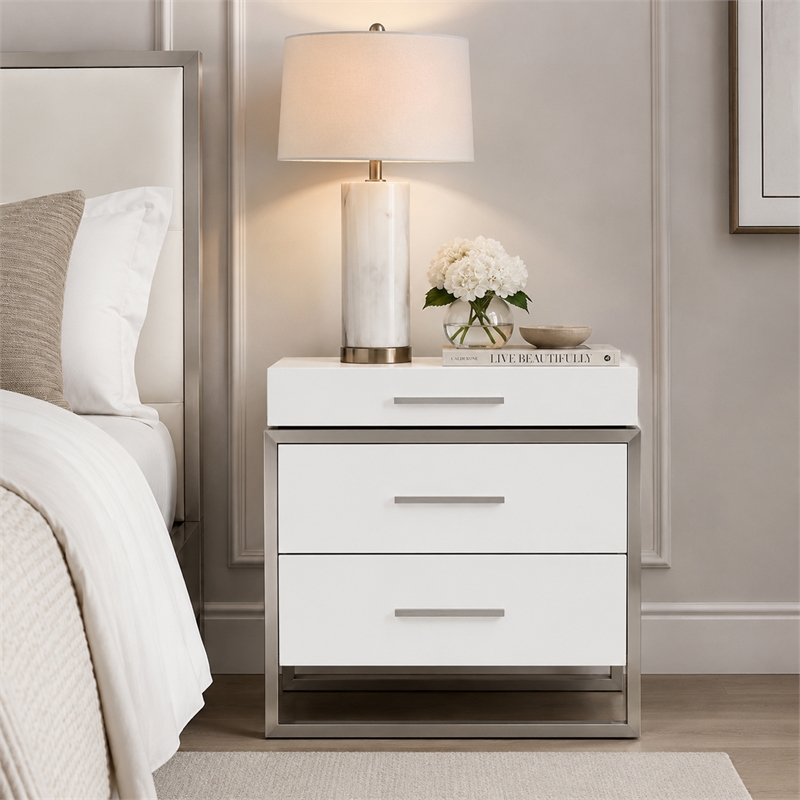 Marquee 3-Drawer Nightstand - Cloud White