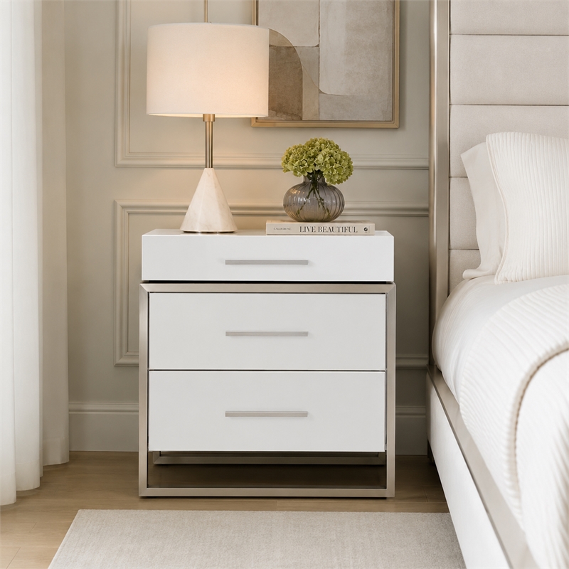Marquee 3-Drawer Nightstand - Cloud White