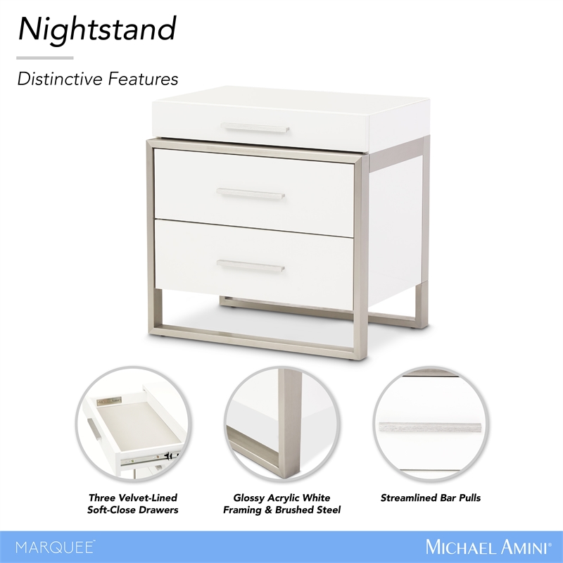 Marquee 3-Drawer Nightstand - Cloud White