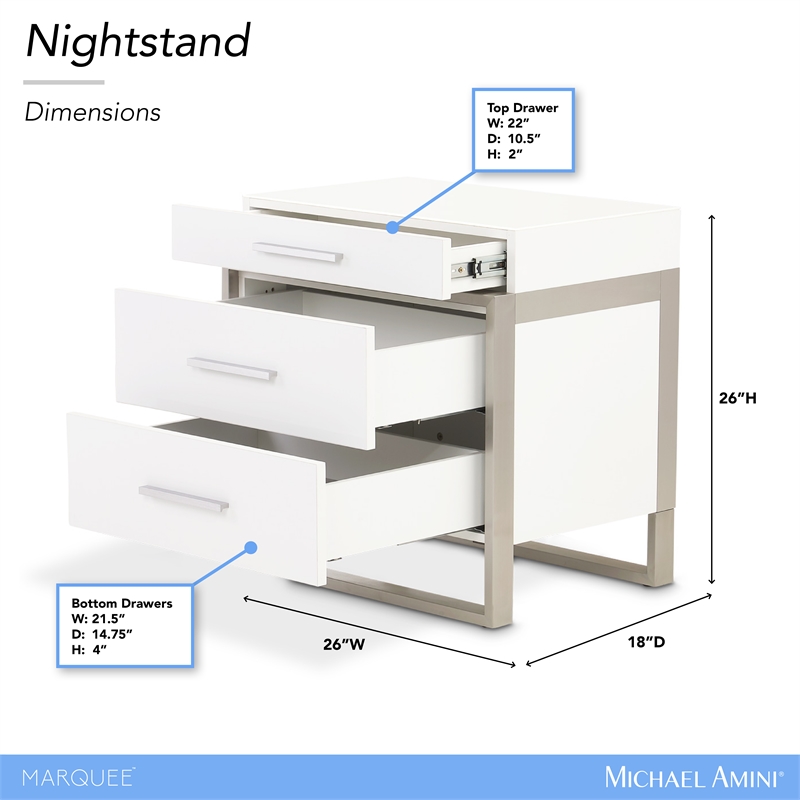 Marquee 3-Drawer Nightstand - Cloud White