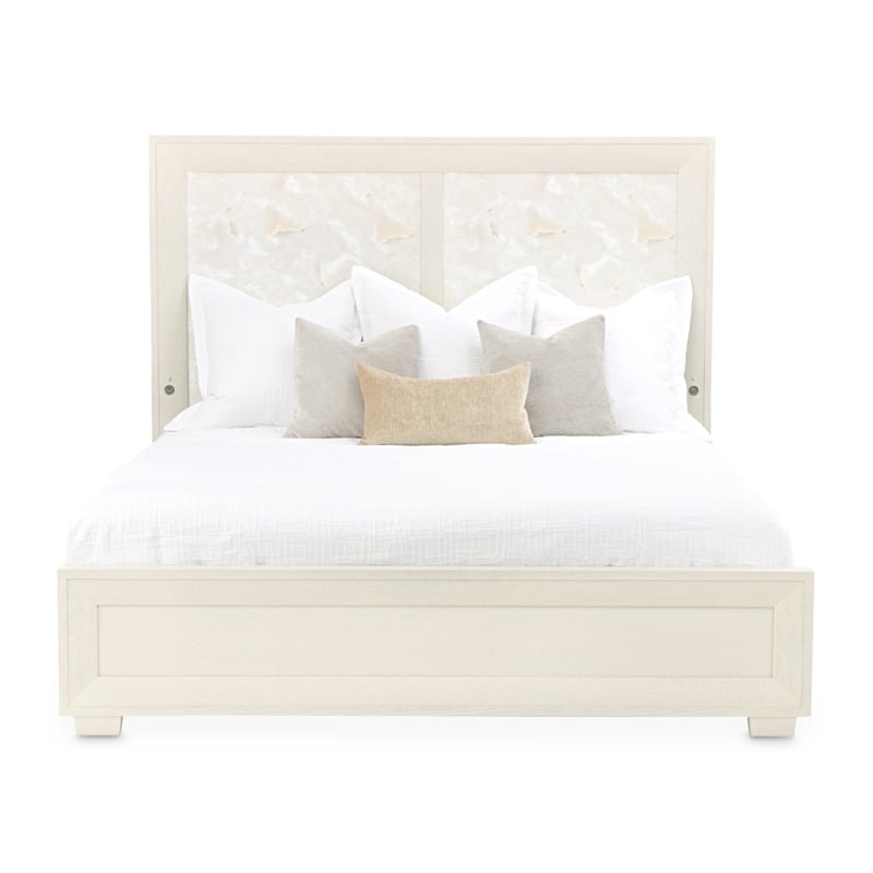 Portrait King Panel Bed with LED Lights - Alabaster White