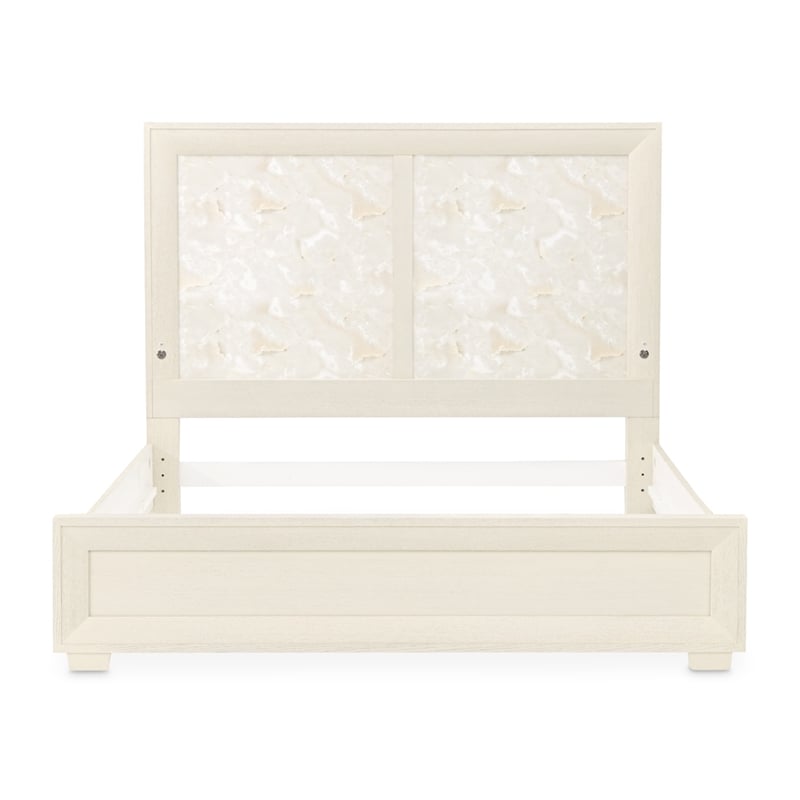 Portrait King Panel Bed with LED Lights - Alabaster White