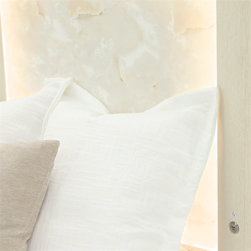 Portrait King Panel Bed with LED Lights - Alabaster White