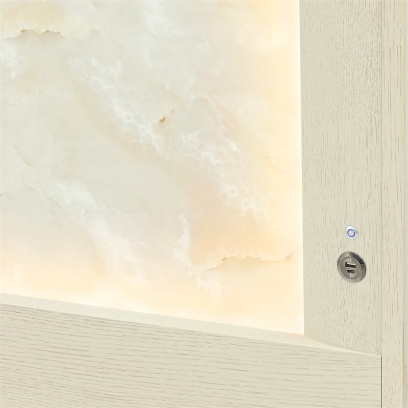 Portrait King Panel Bed with LED Lights - Alabaster White