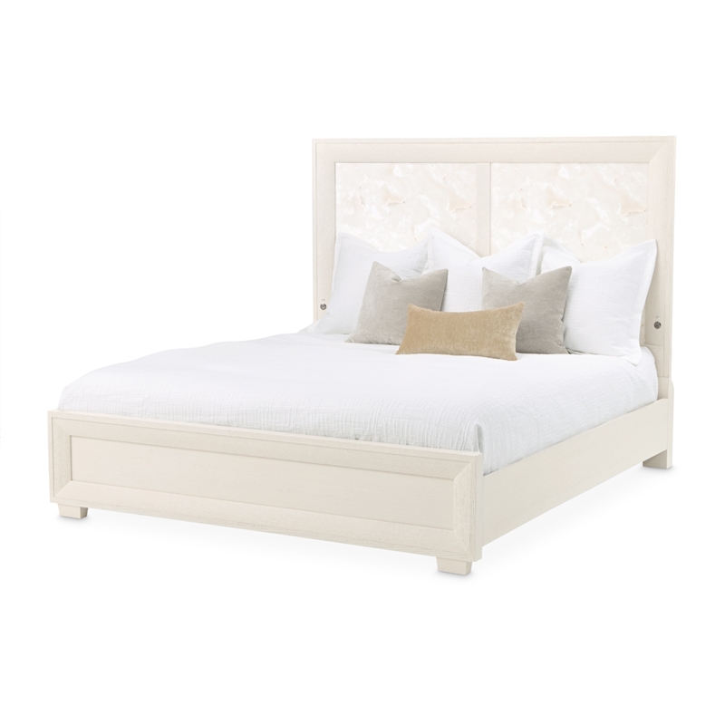 Portrait King Panel Bed with LED Lights - Alabaster White