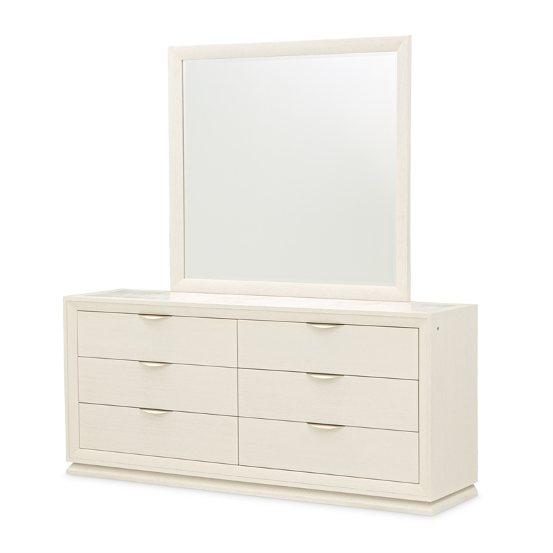 Portrait 6-Drawer Dresser with Mirror - Alabaster White