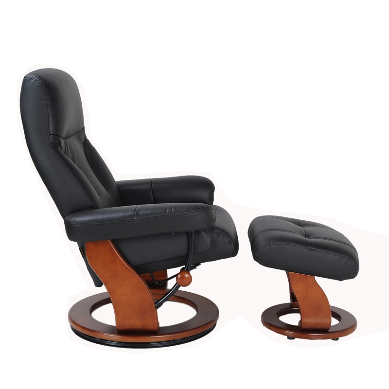 Cortina Leather Swivel Recliner with Matching Ottoman in Black