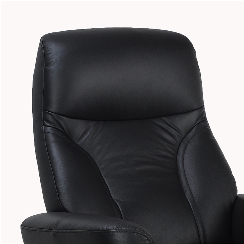 Cortina Leather Swivel Recliner with Matching Ottoman in Black