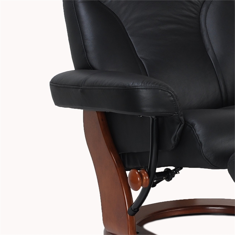 Cortina Leather Swivel Recliner with Matching Ottoman in Black