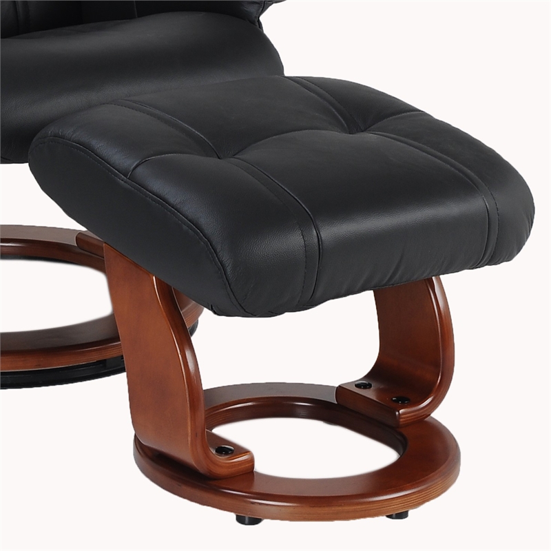 Cortina Leather Swivel Recliner with Matching Ottoman in Black