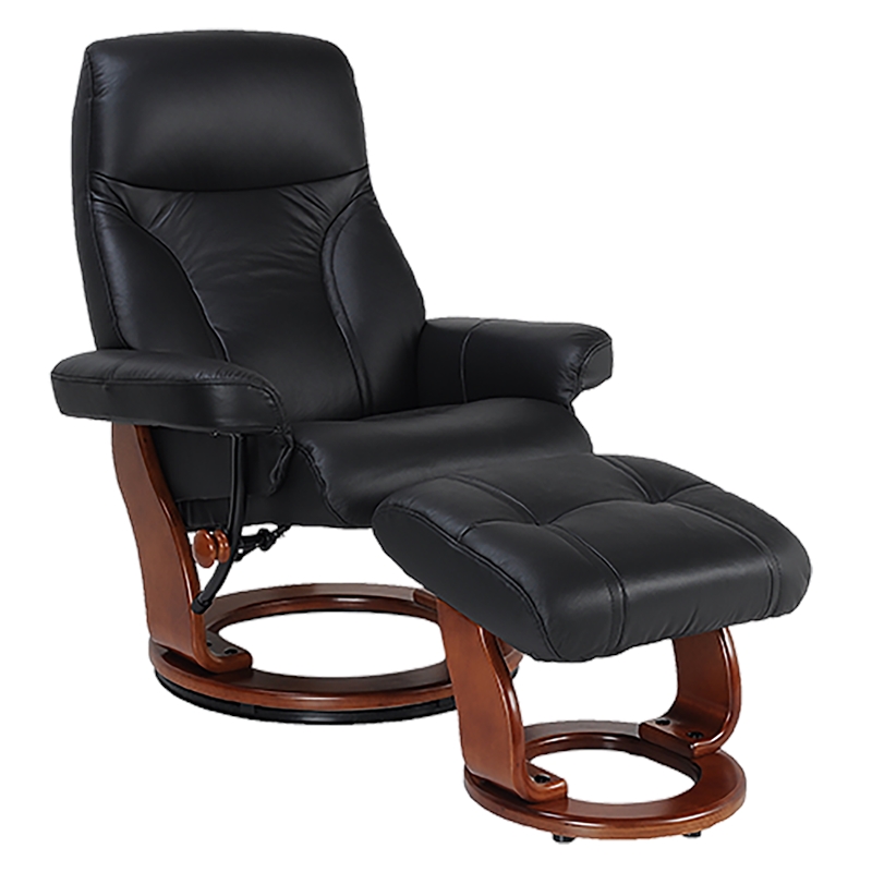Cortina Leather Swivel Recliner with Matching Ottoman in Black