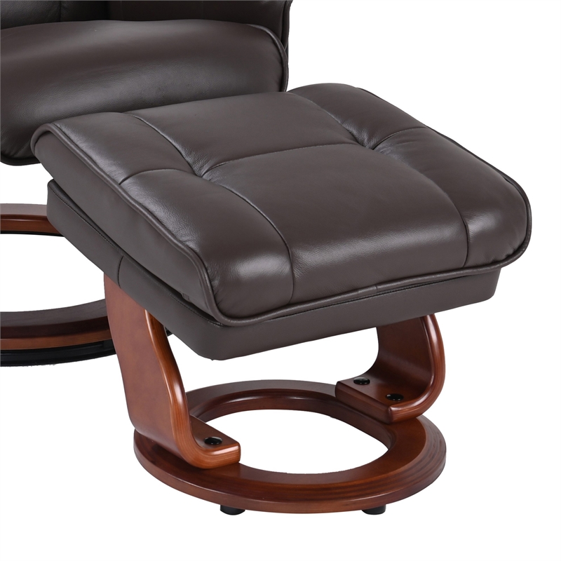 Alister Leather Swivel Recliner with Storage Ottoman in Brown