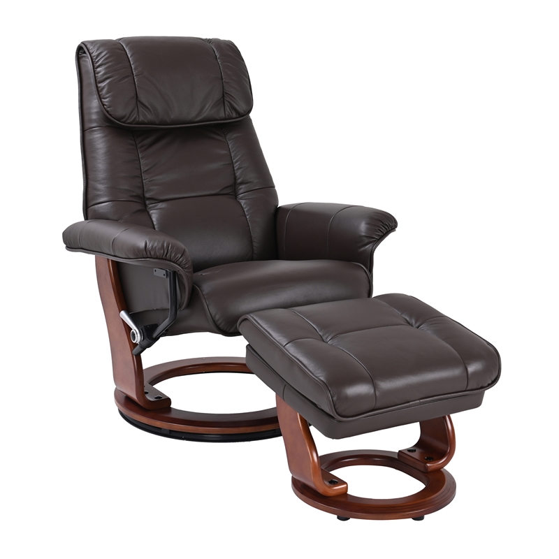 Alister Leather Swivel Recliner with Storage Ottoman in Brown