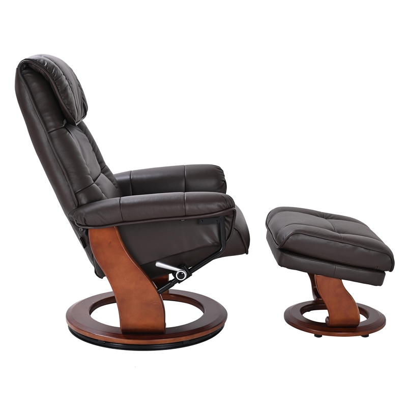 Alister Leather Swivel Recliner with Storage Ottoman in Brown