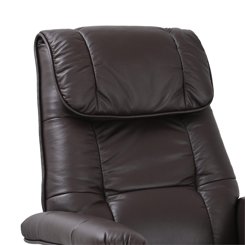 Alister Leather Swivel Recliner with Storage Ottoman in Brown