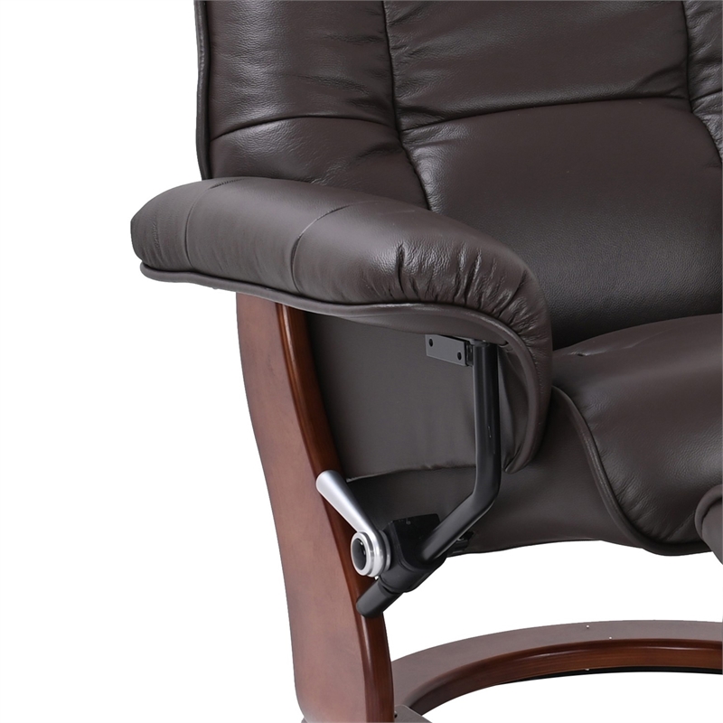 Alister Leather Swivel Recliner with Storage Ottoman in Brown