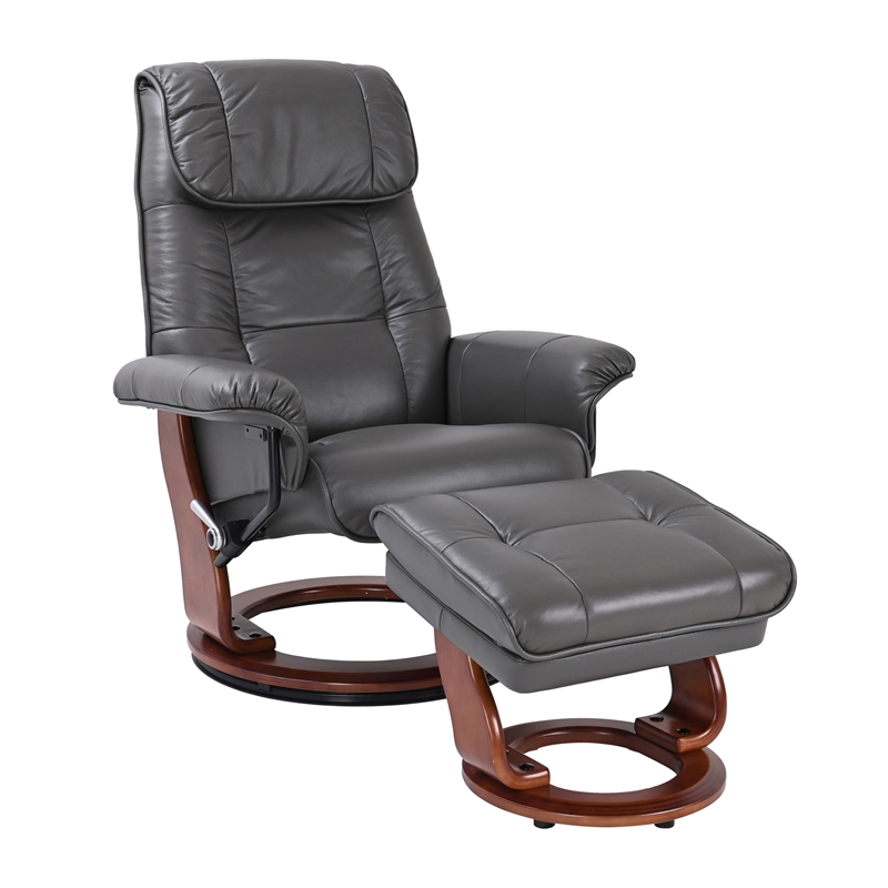Alister Leather Swivel Recliner with Storage Ottoman in Gray