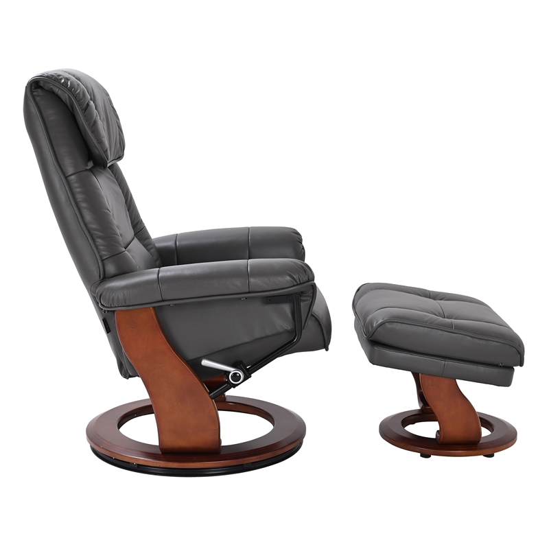 Alister Leather Swivel Recliner with Storage Ottoman in Gray