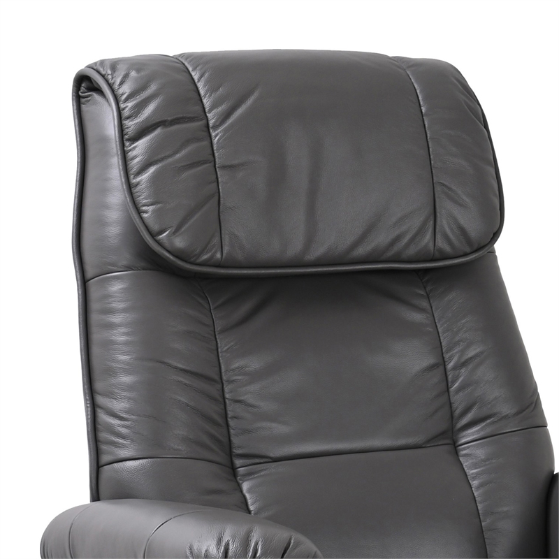 Alister Leather Swivel Recliner with Storage Ottoman in Gray