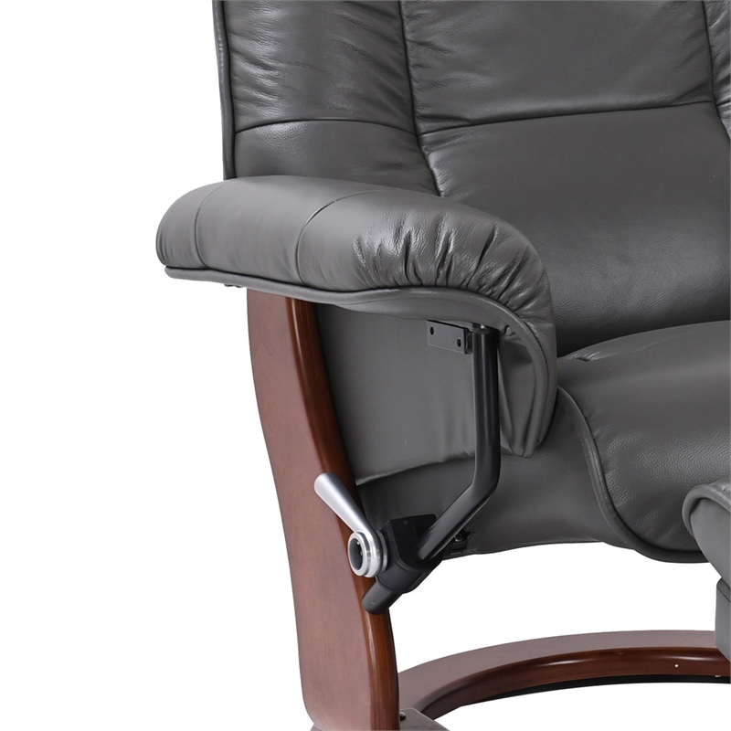 Alister Leather Swivel Recliner with Storage Ottoman in Gray
