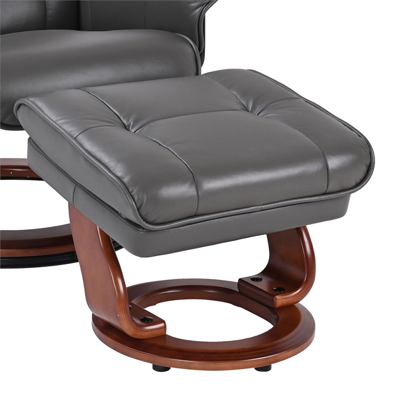 Alister Leather Swivel Recliner with Storage Ottoman in Gray