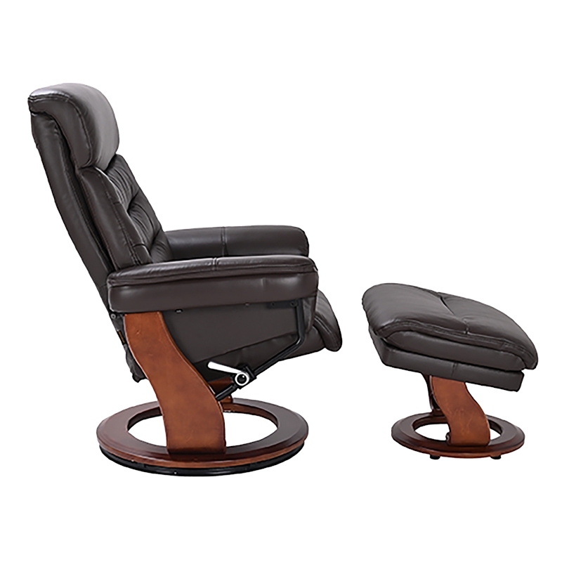 Callano Leather Swivel Recliner with Storage Ottoman in Brown