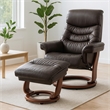 Callano Leather Swivel Recliner with Storage Ottoman in Brown