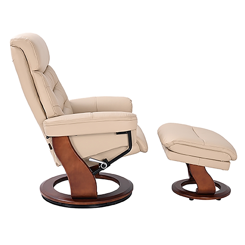 Callano Leather Swivel Recliner with Storage Ottoman in Taupe