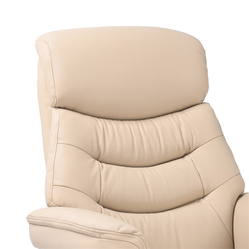 Callano Leather Swivel Recliner with Storage Ottoman in Taupe